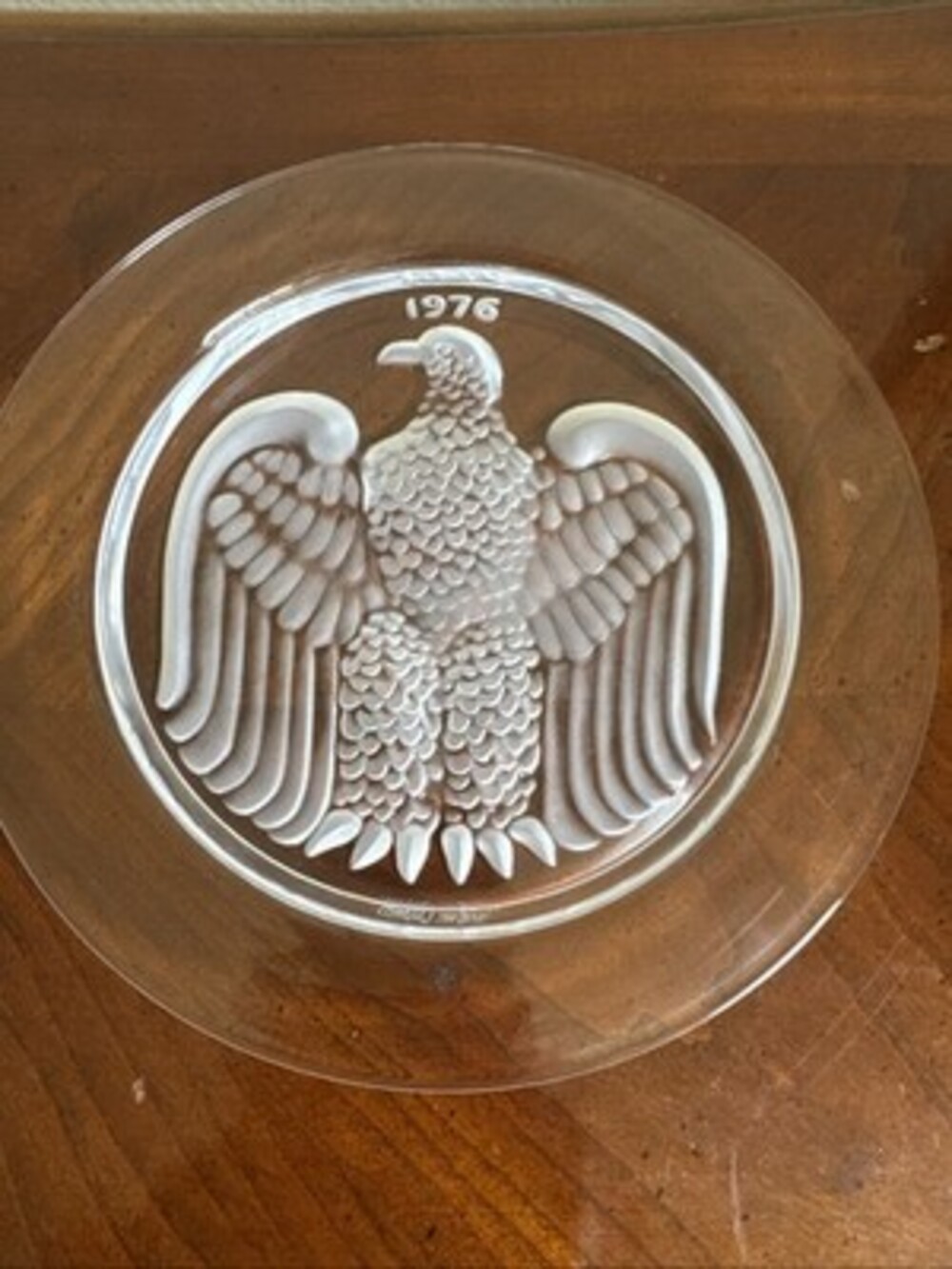 Lalique France Signed 1976 Bicentennial Eagle Crystal Plate 8.5" Frosted Glass